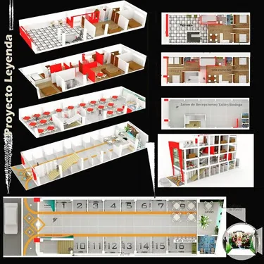 Composición de plantas y modelos tridimensionales de un diseño interior